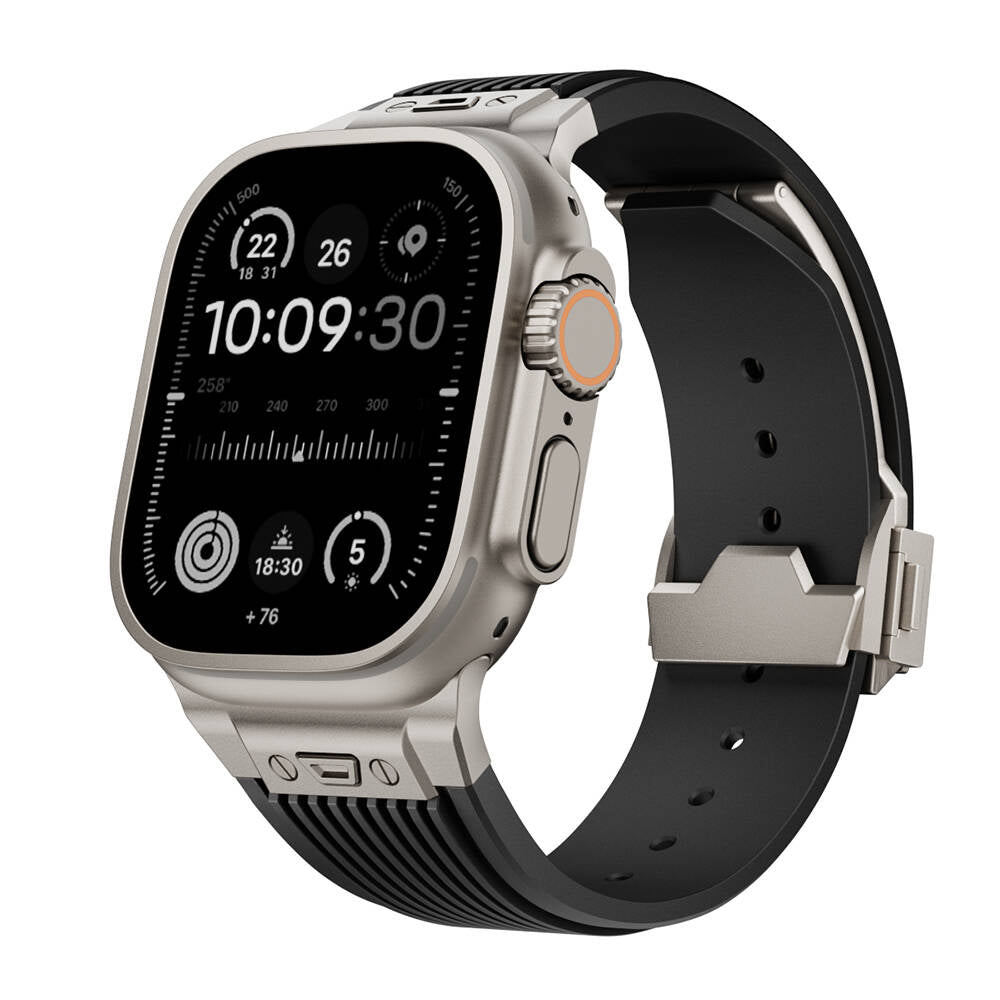 Apple Watch Ultra 49mm Zore KRD-113 Spor Görünümlü Silikon Kordon Siyah
