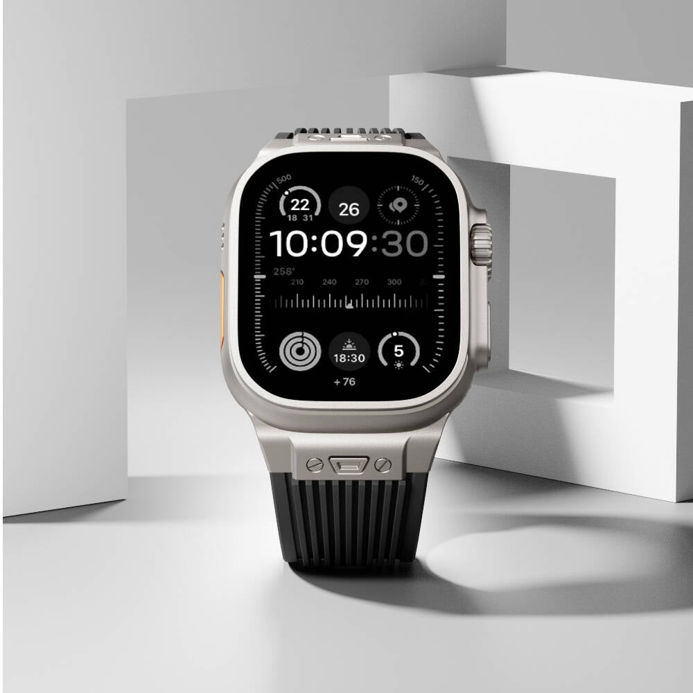 Apple Watch Ultra 49mm Zore KRD-113 Spor Görünümlü Silikon Kordon Siyah