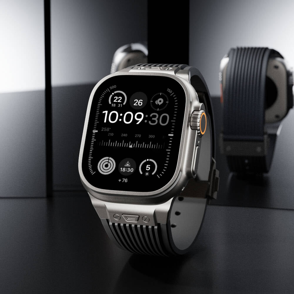 Apple Watch Ultra 49mm Zore KRD-113 Spor Görünümlü Silikon Kordon Siyah