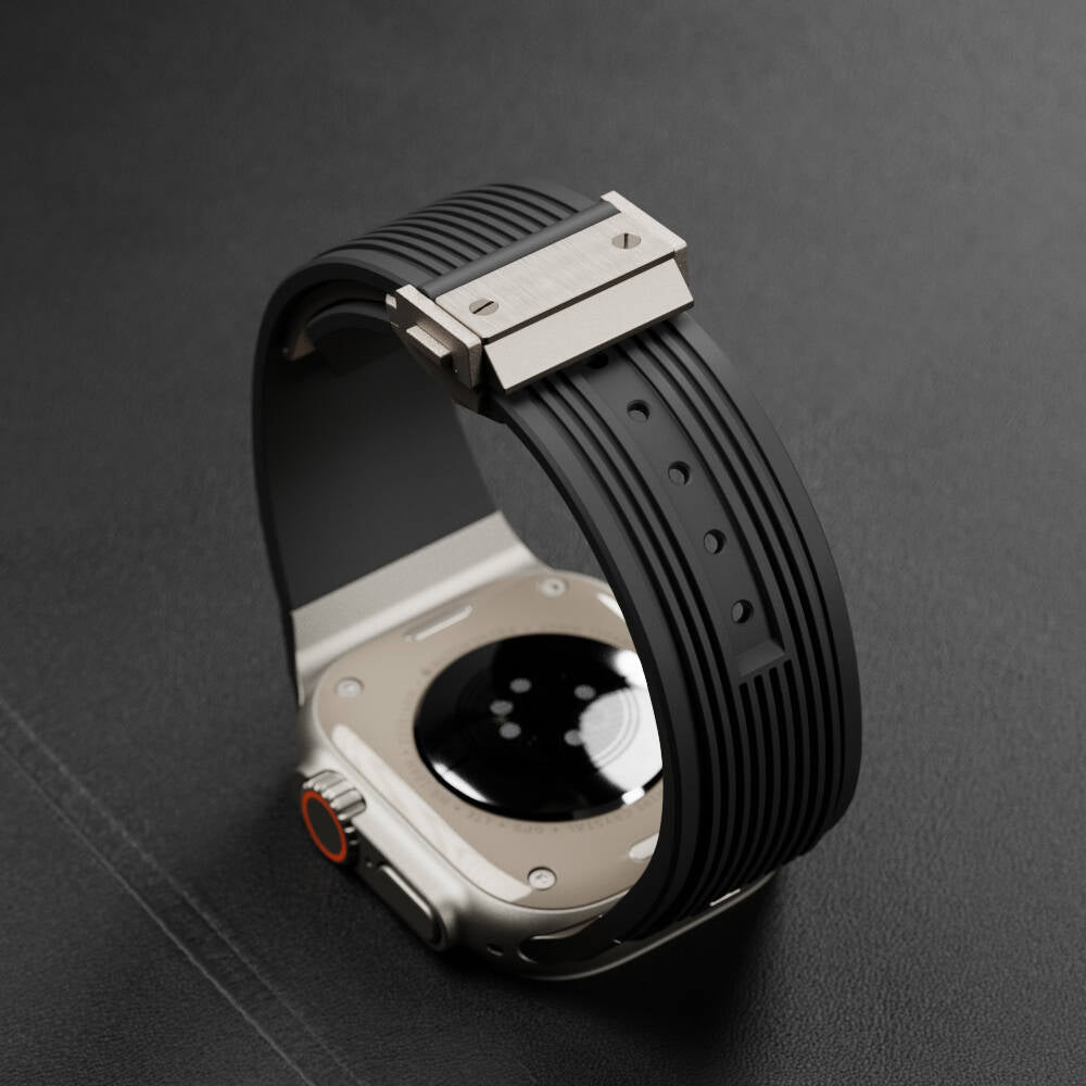 Apple Watch Ultra 49mm Zore KRD-113 Spor Görünümlü Silikon Kordon Siyah