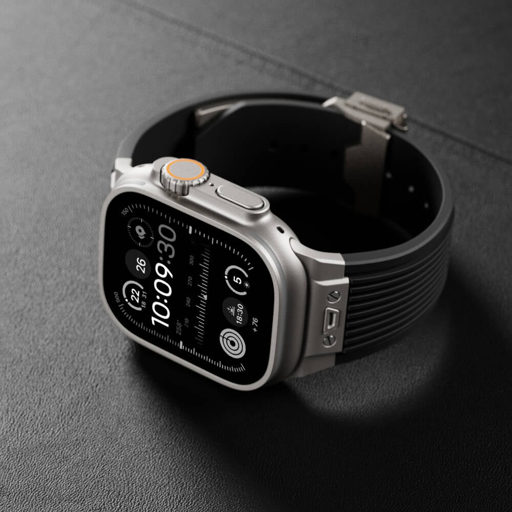 Apple Watch Ultra 49mm Zore KRD-113 Spor Görünümlü Silikon Kordon Siyah
