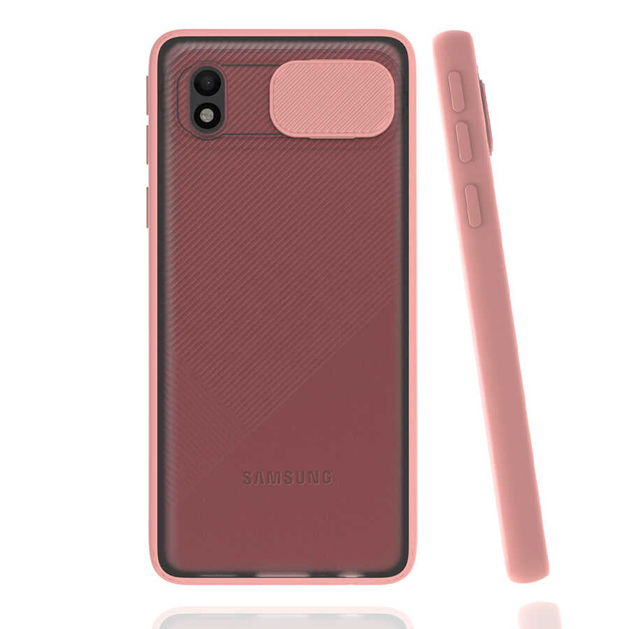 Galaxy A01 Core Kılıf Zore Lensi Kapak Pembe Açık