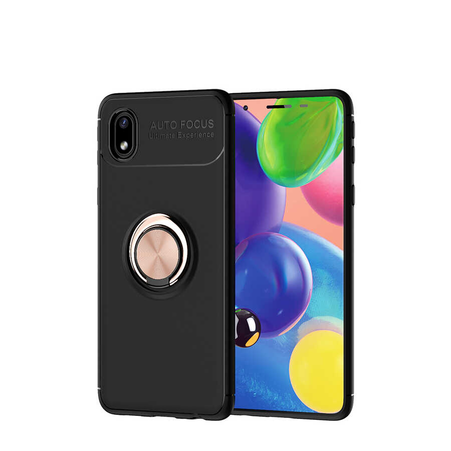 Galaxy A01 Core Kılıf Zore Ravel Silikon Kapak Siyah-Rose Gold