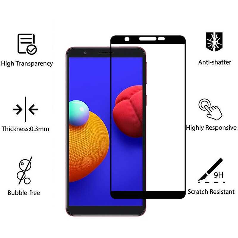 Galaxy A01 Core Zore Kenarları Kırılmaya Dayanıklı Cam Ekran Koruyucu Siyah