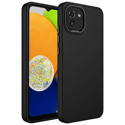 Galaxy A03 Kılıf Metal Çerçeve ve Buton Tasarımlı Silikon Zore Luna Kapak Siyah