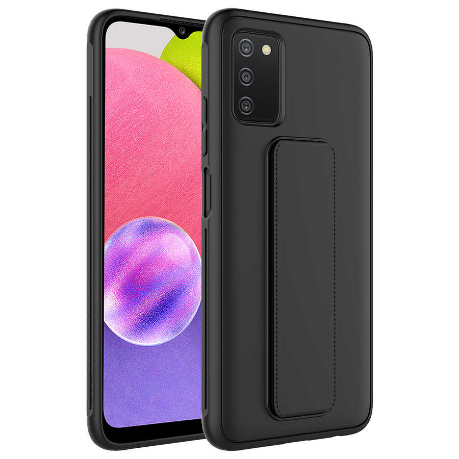 Galaxy A03S Kılıf Zore Qstand Kapak Siyah