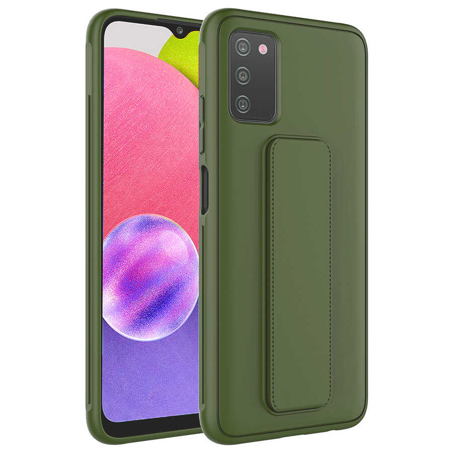 Galaxy A03S Kılıf Zore Qstand Kapak Gri