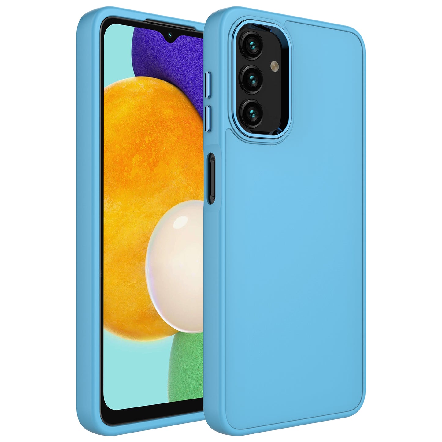 Galaxy A04S Kılıf Metal Çerçeve ve Buton Tasarımlı Silikon Zore Luna Kapak Sierra Mavi