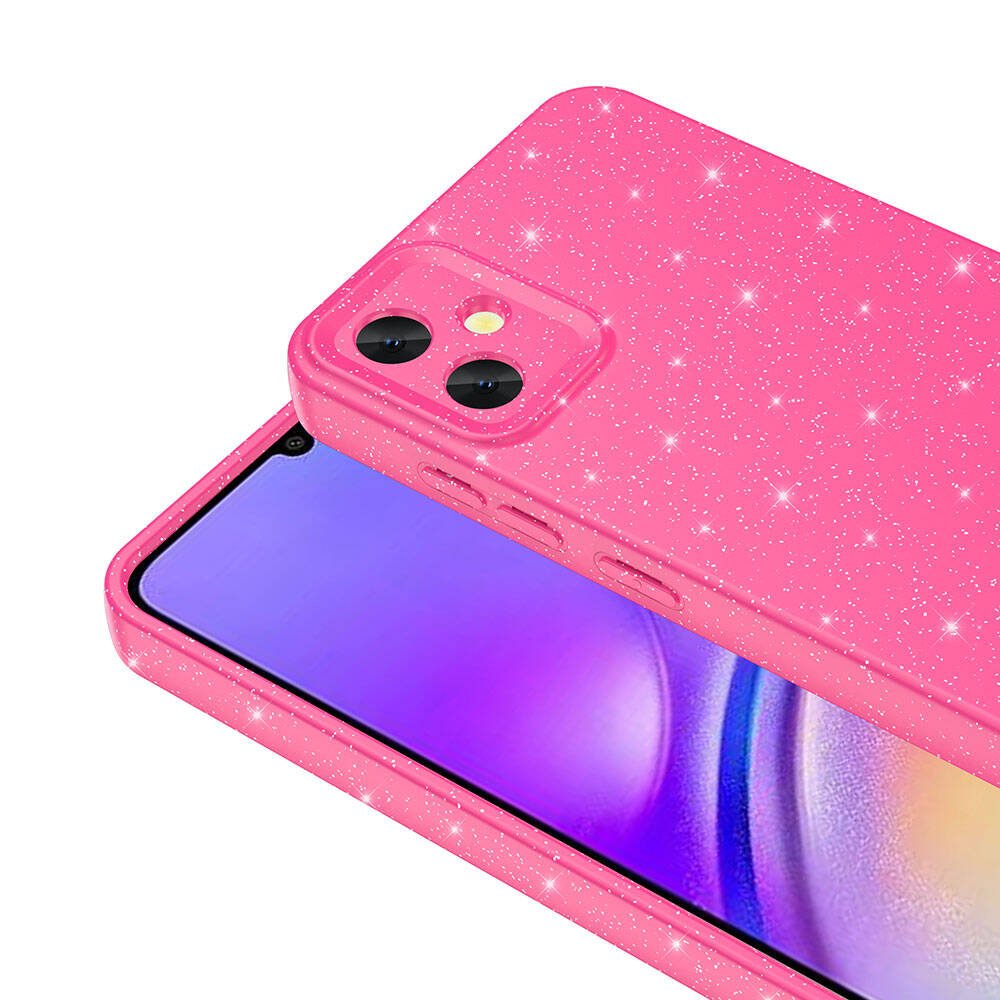 Galaxy A05 Kılıf Kamera Korumalı Simli Lüks Zore Koton Kapak Pembe Koyu