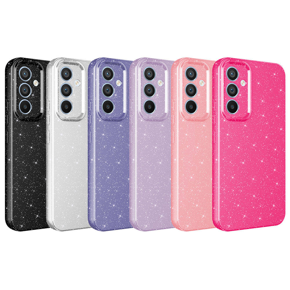 Galaxy A05S Kılıf Kamera Korumalı Simli Lüks Zore Koton Kapak Pembe Koyu