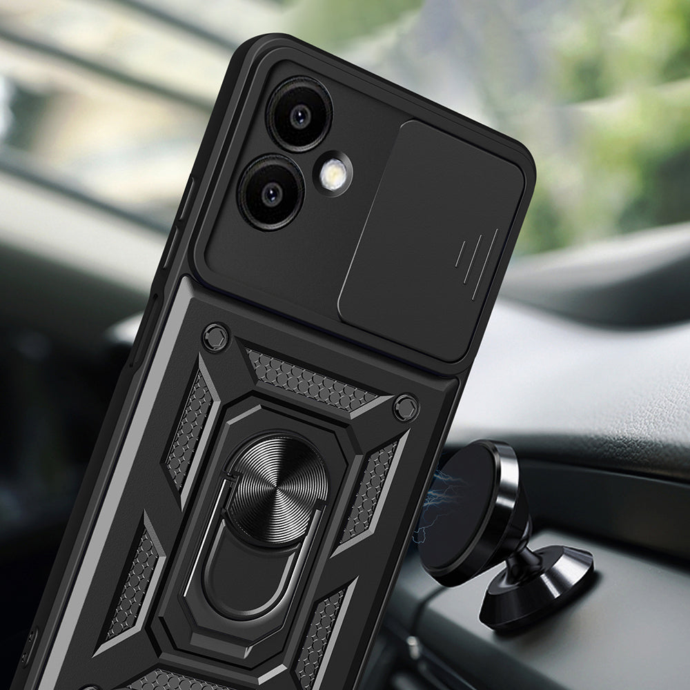 Galaxy A06 Kılıf Magnetik Standlı Kamera Korumalı Zore Sürgülü Vega Kapak Siyah