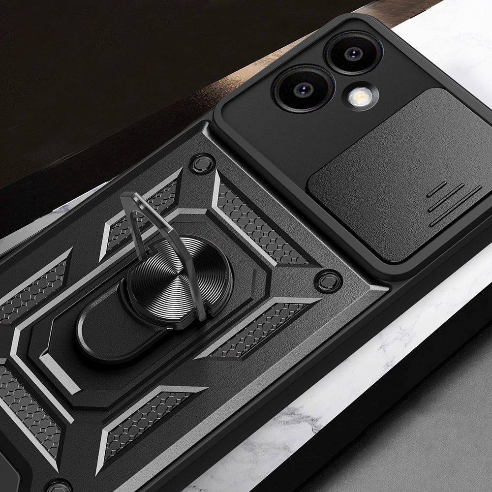 Galaxy A06 Kılıf Magnetik Standlı Kamera Korumalı Zore Sürgülü Vega Kapak Siyah