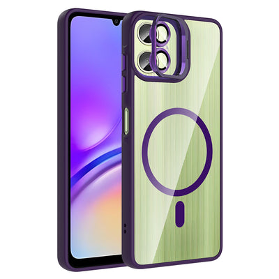 Galaxy A06 Kılıf Standlı ve Kamera Lens Hediyeli M-Safe Şarj Özellikli Zore Etro Kapak Lacivert