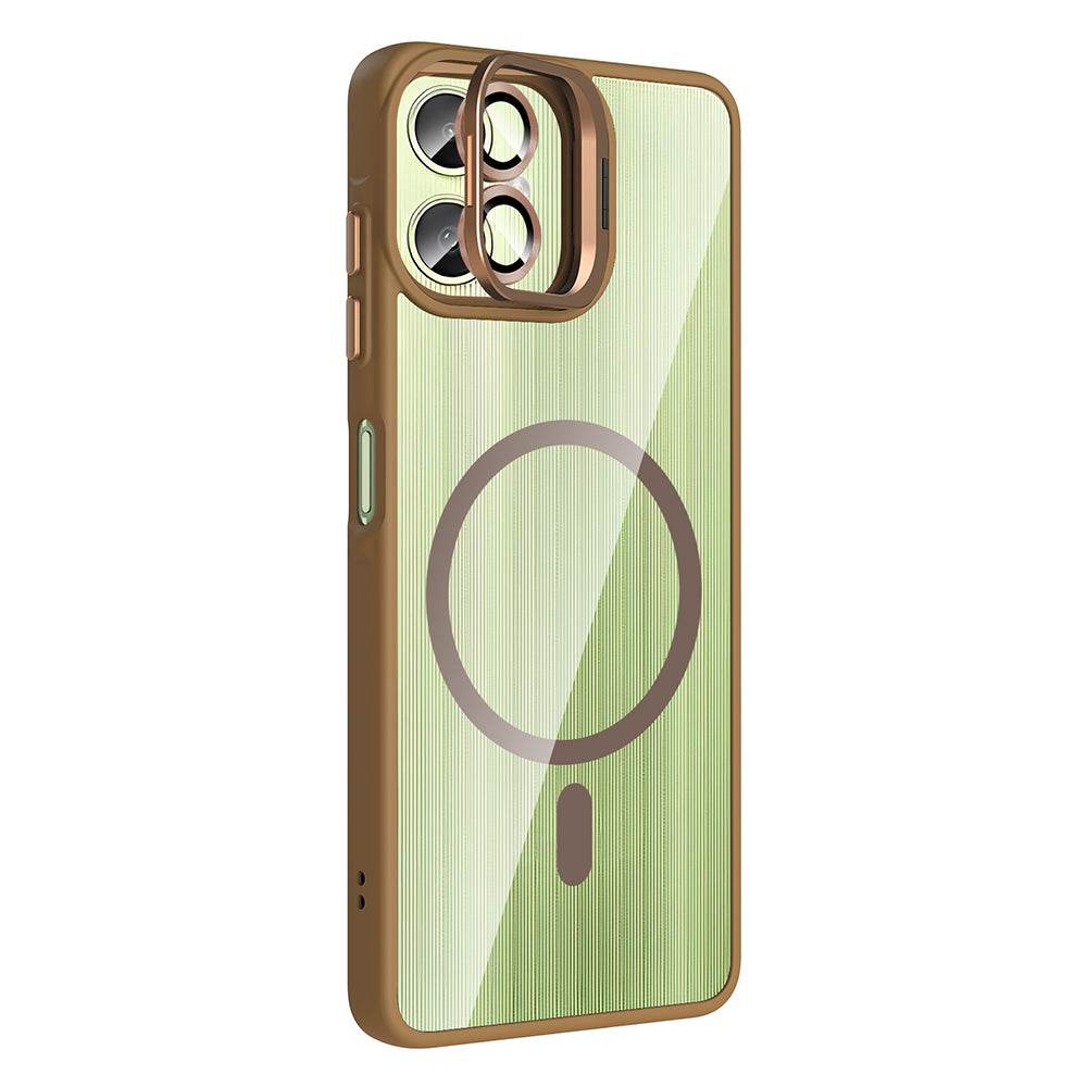 Galaxy A06 Kılıf Standlı ve Kamera Lens Hediyeli M-Safe Şarj Özellikli Zore Etro Kapak Pembe