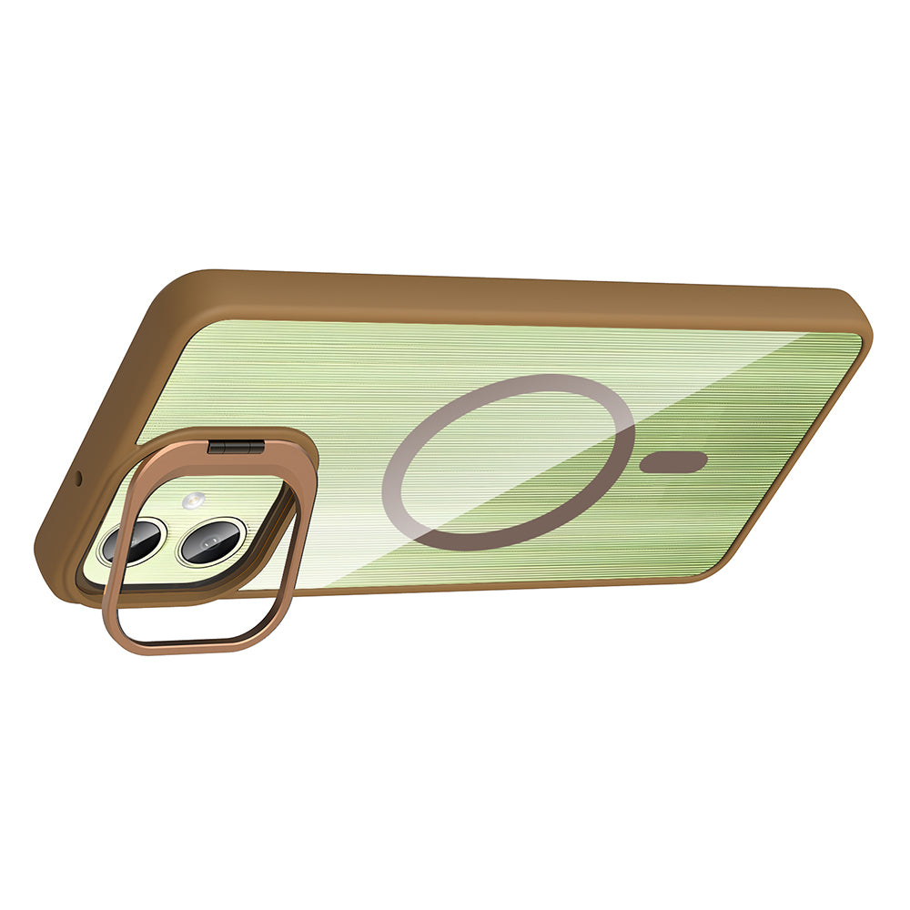 Galaxy A06 Kılıf Standlı ve Kamera Lens Hediyeli M-Safe Şarj Özellikli Zore Etro Kapak Gri