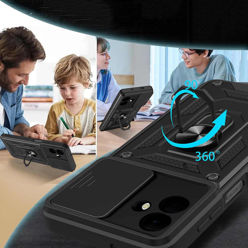 Galaxy A07 Kılıf Magnetik Standlı Kamera Korumalı Zore Sürgülü Vega Kapak Siyah