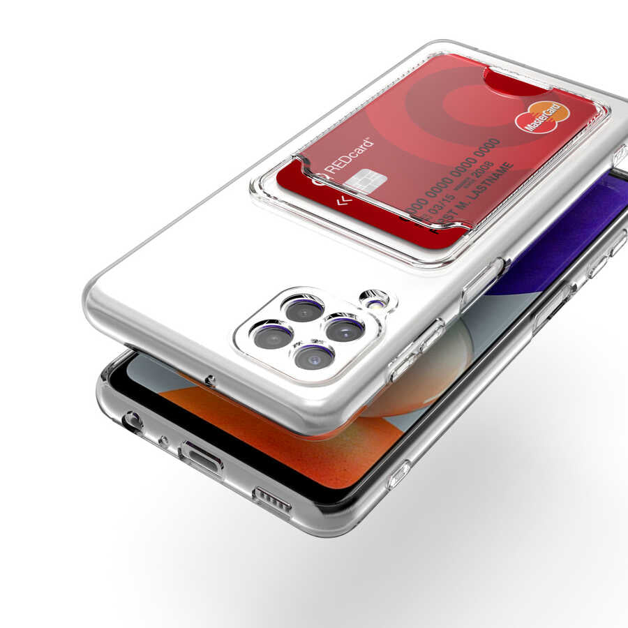 Galaxy A12 Kılıf Kartlıklı Şeffaf Zore Setra Clear Silikon Kapak Renksiz