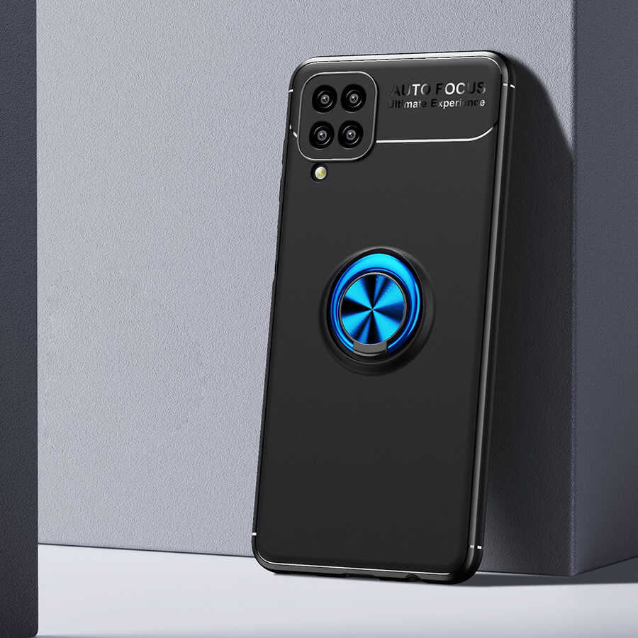 Galaxy A12 Kılıf Zore Ravel Silikon Kapak Siyah-Mavi