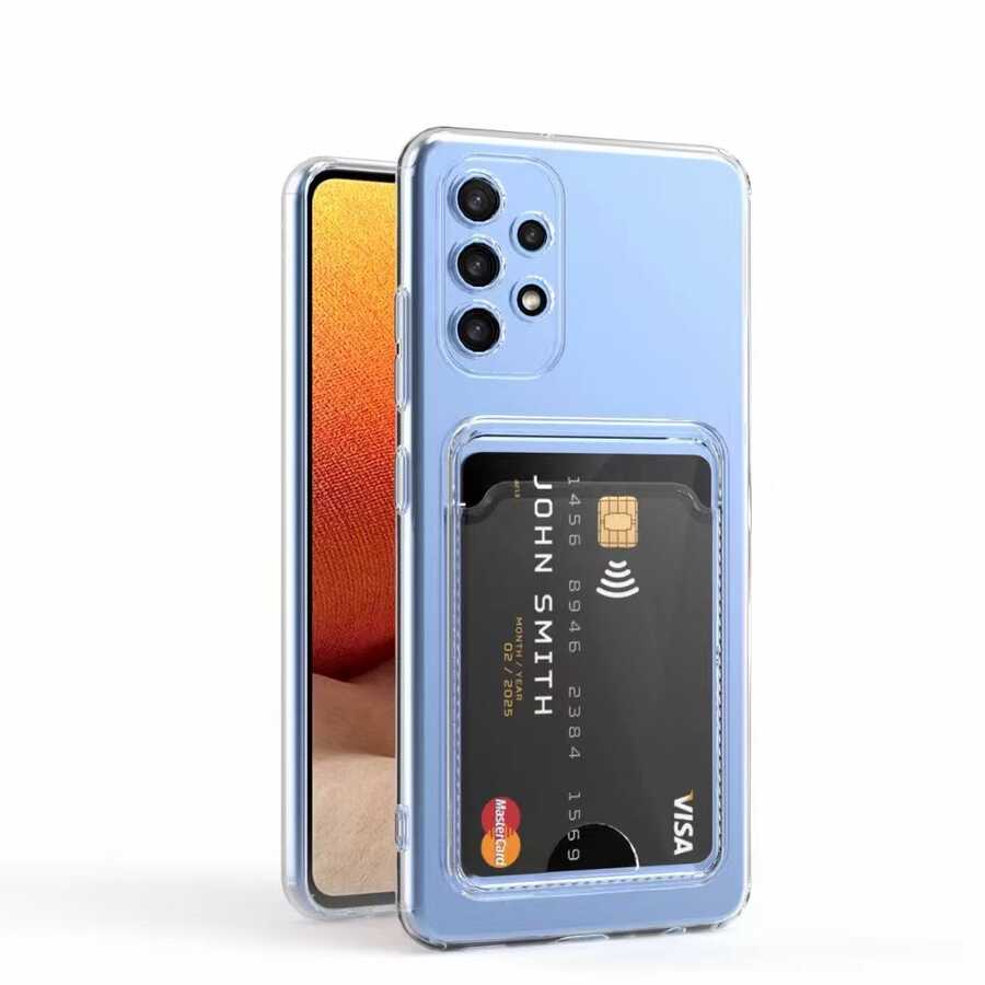 Galaxy A13 4G Kılıf Kartlıklı Şeffaf Zore Setra Clear Silikon Kapak Renksiz