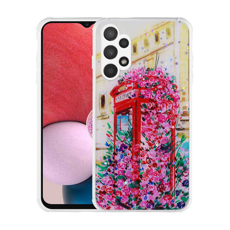 Galaxy A13 4G Kılıf Simli Desenli Kamera Korumalı Parlak Zore Popy Kapak Kulübe
