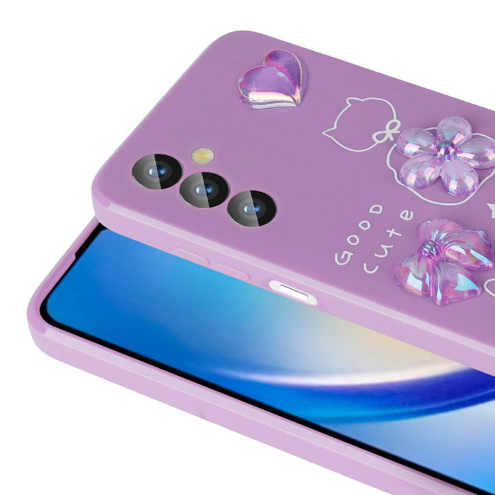 Galaxy A14 5G Kılıf Kabartma Figürlü Parlak Zore Toys Silikon Kapak Mor