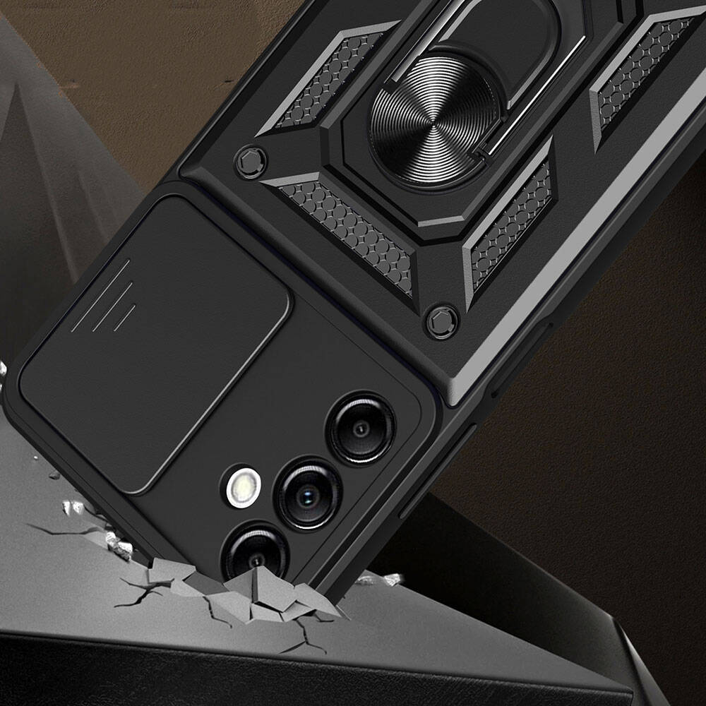 Galaxy A14 Kılıf Magnetik Standlı Kamera Korumalı Zore Sürgülü Vega Kapak Mavi