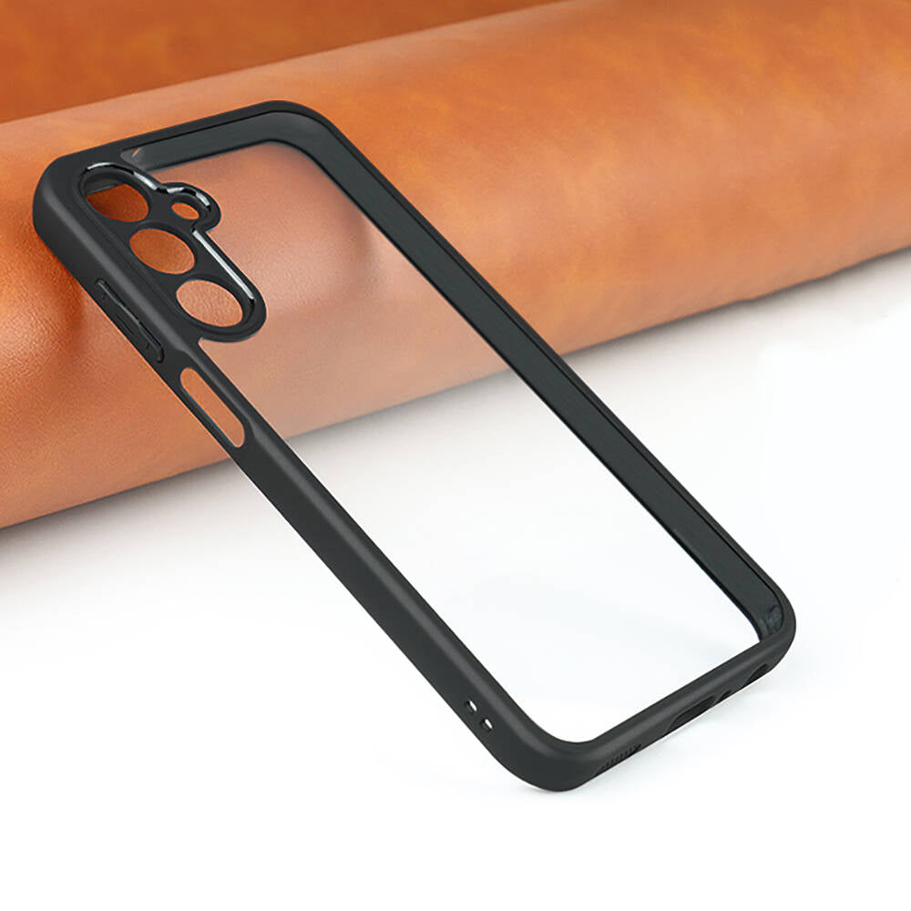 Galaxy A15 Kılıf Kamera Korumalı Şeffaf Arka Yüzey Zore New Roll Kapak Siyah