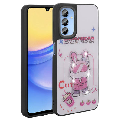 Galaxy A15 Kılıf Parlayan Kabartmalı İkonik Figürlü Zore Amas Silikon Kapak Mor