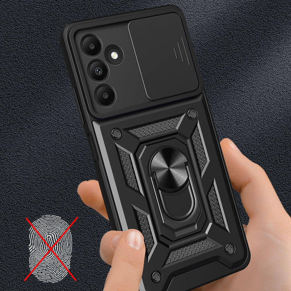 Galaxy A15 Kılıf Magnetik Standlı Kamera Korumalı Zore Sürgülü Vega Kapak Siyah