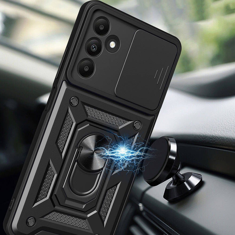 Galaxy A15 Kılıf Magnetik Standlı Kamera Korumalı Zore Sürgülü Vega Kapak Siyah
