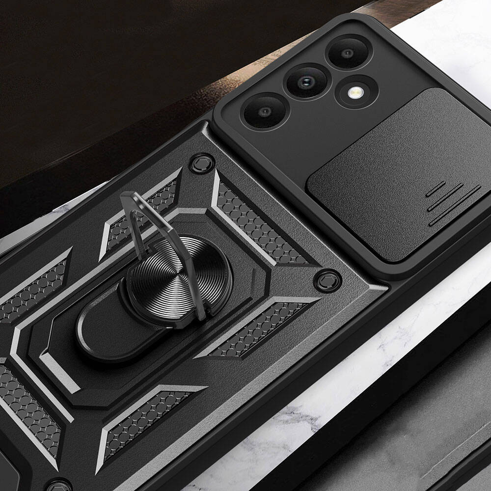 Galaxy A15 Kılıf Magnetik Standlı Kamera Korumalı Zore Sürgülü Vega Kapak Mavi