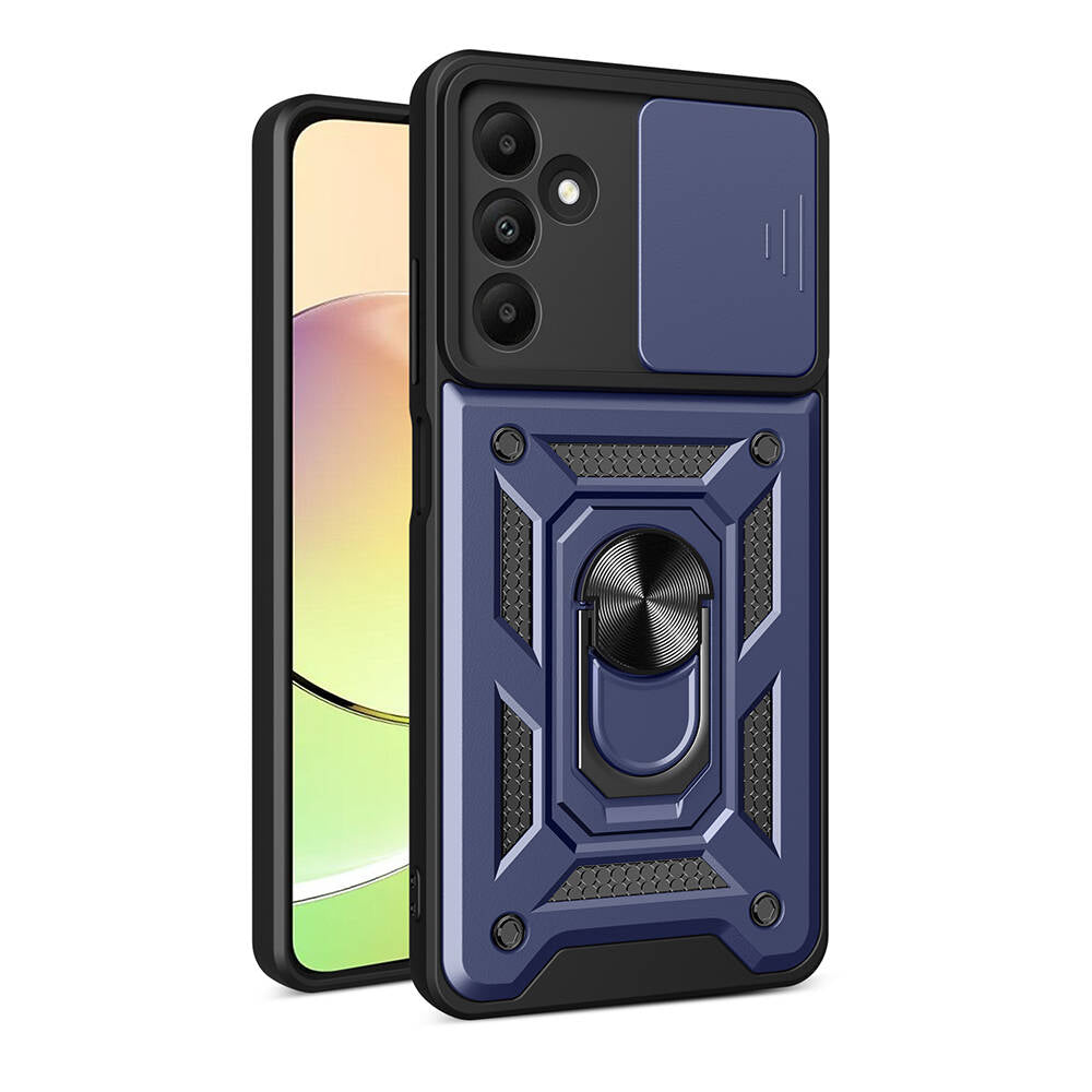 Galaxy A15 Kılıf Magnetik Standlı Kamera Korumalı Zore Sürgülü Vega Kapak Mavi