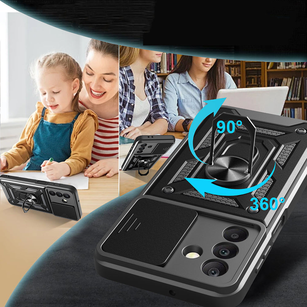 Galaxy A17 Kılıf Magnetik Standlı Kamera Korumalı Zore Sürgülü Vega Kapak Siyah