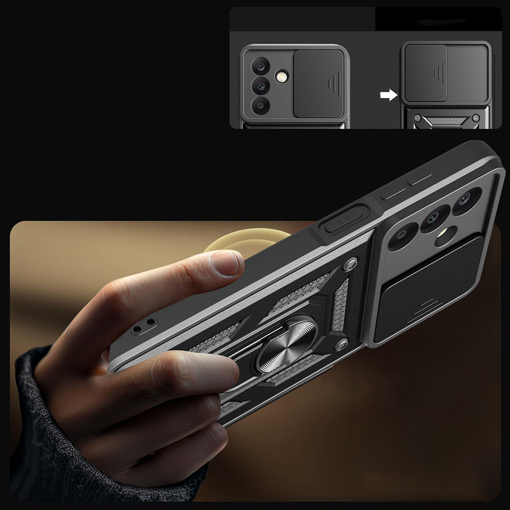 Galaxy A17 Kılıf Magnetik Standlı Kamera Korumalı Zore Sürgülü Vega Kapak Mavi