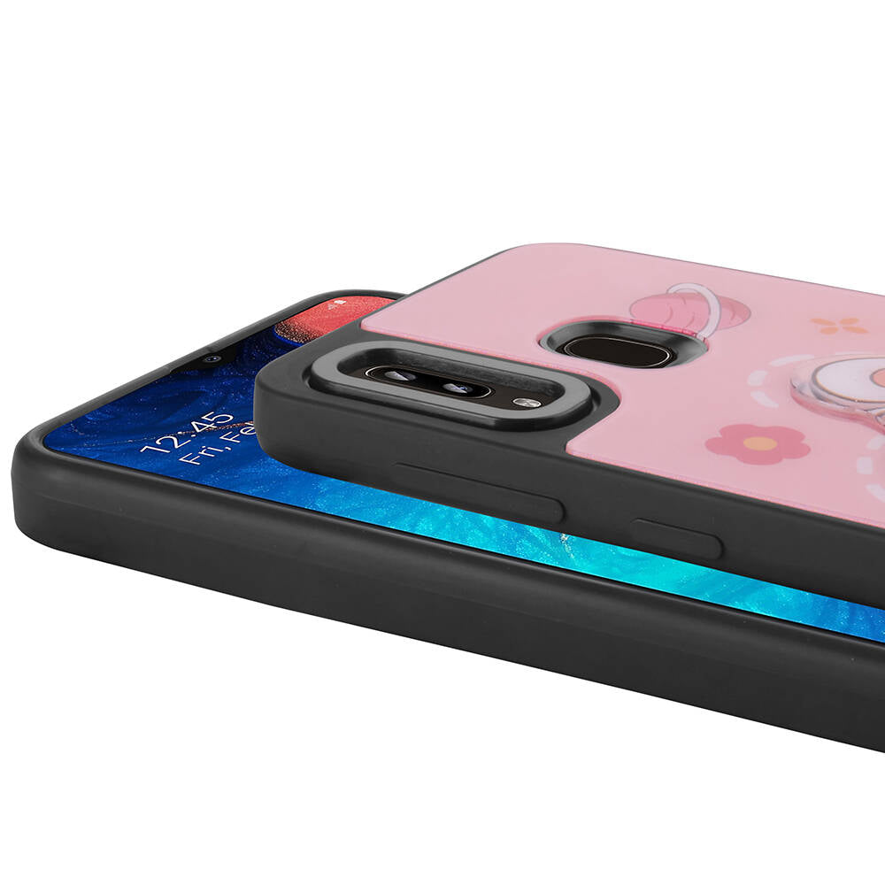 Galaxy A20 Kılıf Parlayan Kabartmalı İkonik Figürlü Zore Amas Silikon Kapak Siyah
