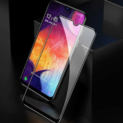 Galaxy A20S Zore Kenarları Kırılmaya Dayanıklı Cam Ekran Koruyucu Siyah