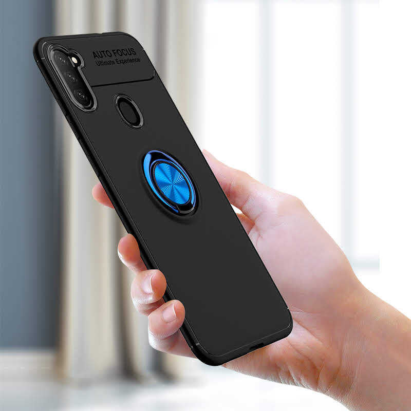 Galaxy A21 Kılıf Zore Ravel Silikon Kapak Siyah-Mavi