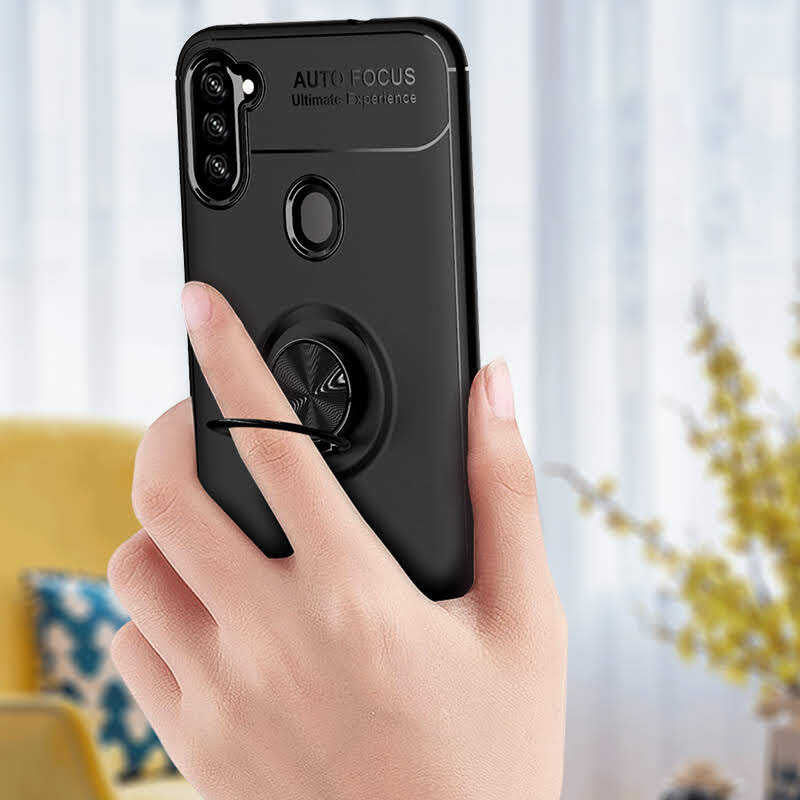 Galaxy A21 Kılıf Zore Ravel Silikon Kapak Siyah-Rose Gold