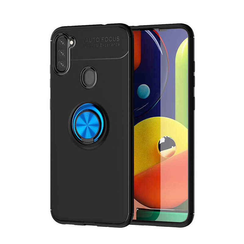 Galaxy A21 Kılıf Zore Ravel Silikon Kapak Siyah-Mavi