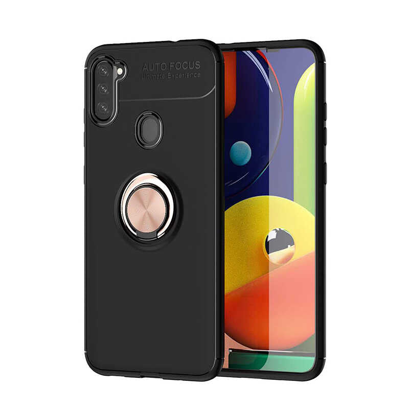 Galaxy A21 Kılıf Zore Ravel Silikon Kapak Siyah-Rose Gold