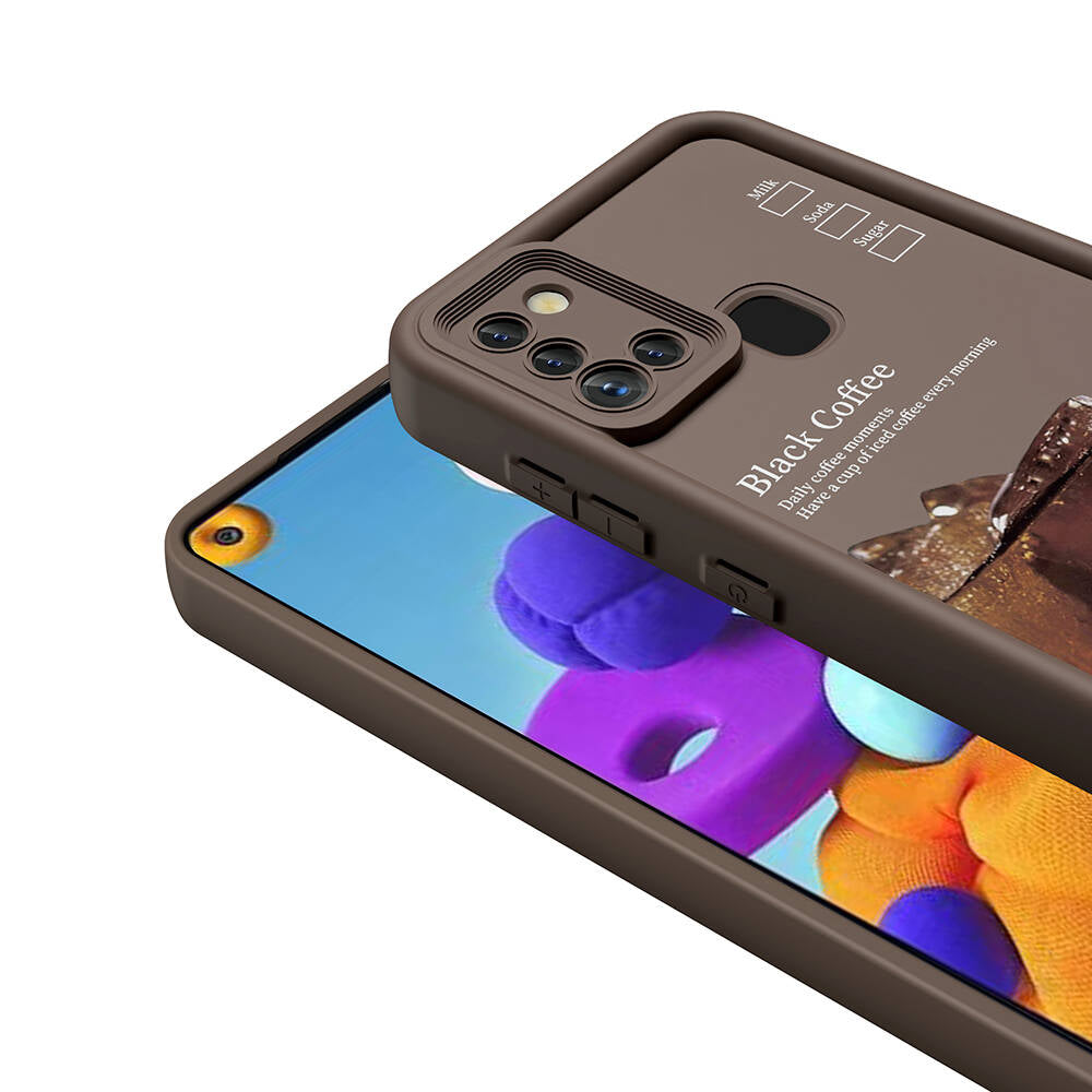 Galaxy A21S Kılıf Kamera Korumalı Baskılı Arka Yüzey Zore Klas Kapak Açık Kahve