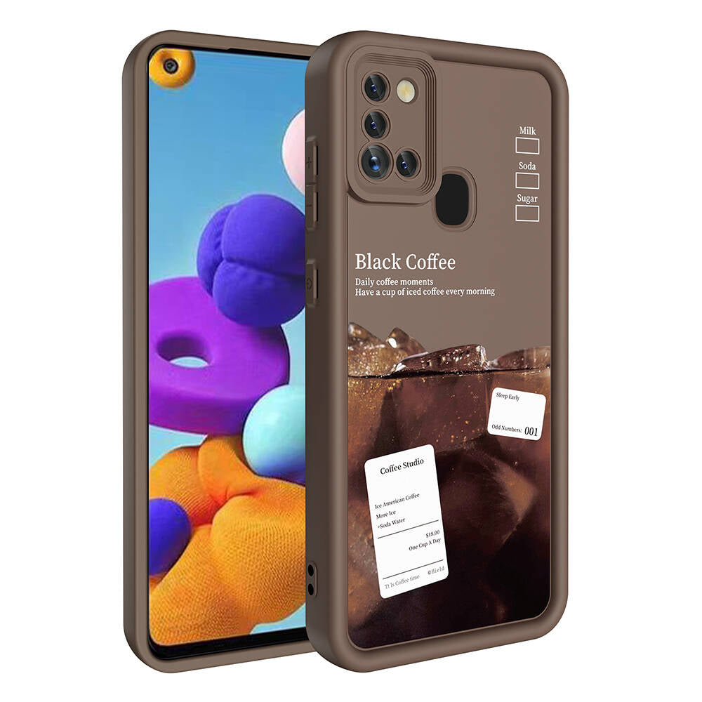 Galaxy A21S Kılıf Kamera Korumalı Baskılı Arka Yüzey Zore Klas Kapak Açık Kahve