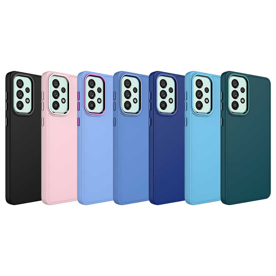 Galaxy A23 Kılıf Metal Çerçeve ve Buton Tasarımlı Silikon Zore Luna Kapak Pembe