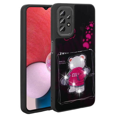 Galaxy A23 Kılıf Parlayan Kabartmalı İkonik Figürlü Zore Amas Silikon Kapak Pembe