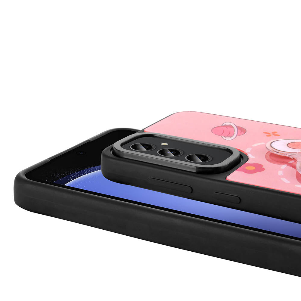 Galaxy A24 Kılıf Parlayan Kabartmalı İkonik Figürlü Zore Amas Silikon Kapak Pembe