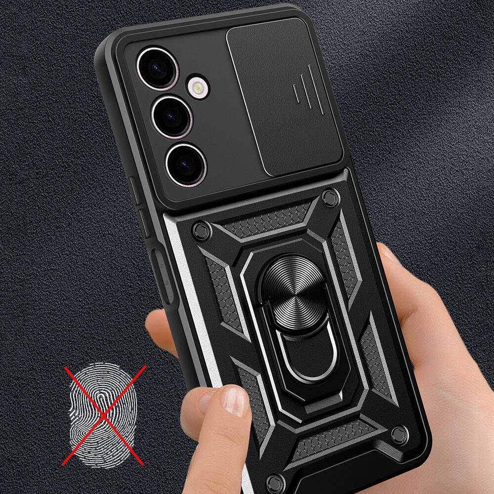 Galaxy A24 Kılıf Magnetik Standlı Kamera Korumalı Zore Sürgülü Vega Kapak Siyah