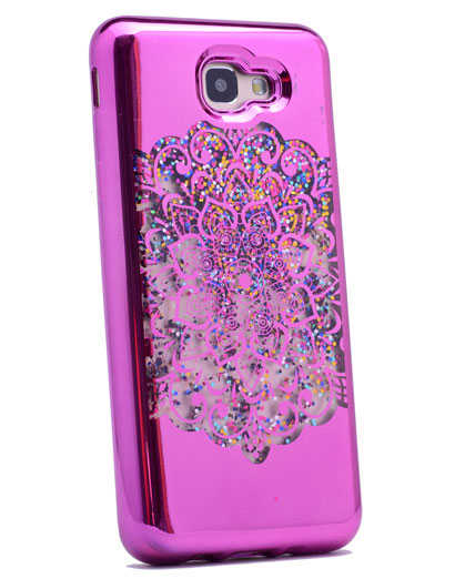 Galaxy A3 2017 Kılıf Zore Lazer Çiçekli Sıvılı Silikon Pembe Koyu