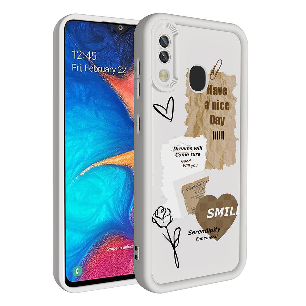 Galaxy A30 Kılıf Kamera Korumalı Baskılı Arka Yüzey Zore Klas Kapak Açık Kahve