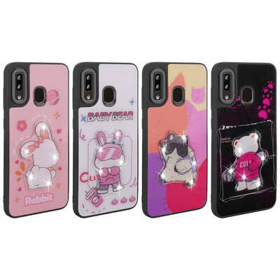 Galaxy A30 Kılıf Parlayan Kabartmalı İkonik Figürlü Zore Amas Silikon Kapak Siyah