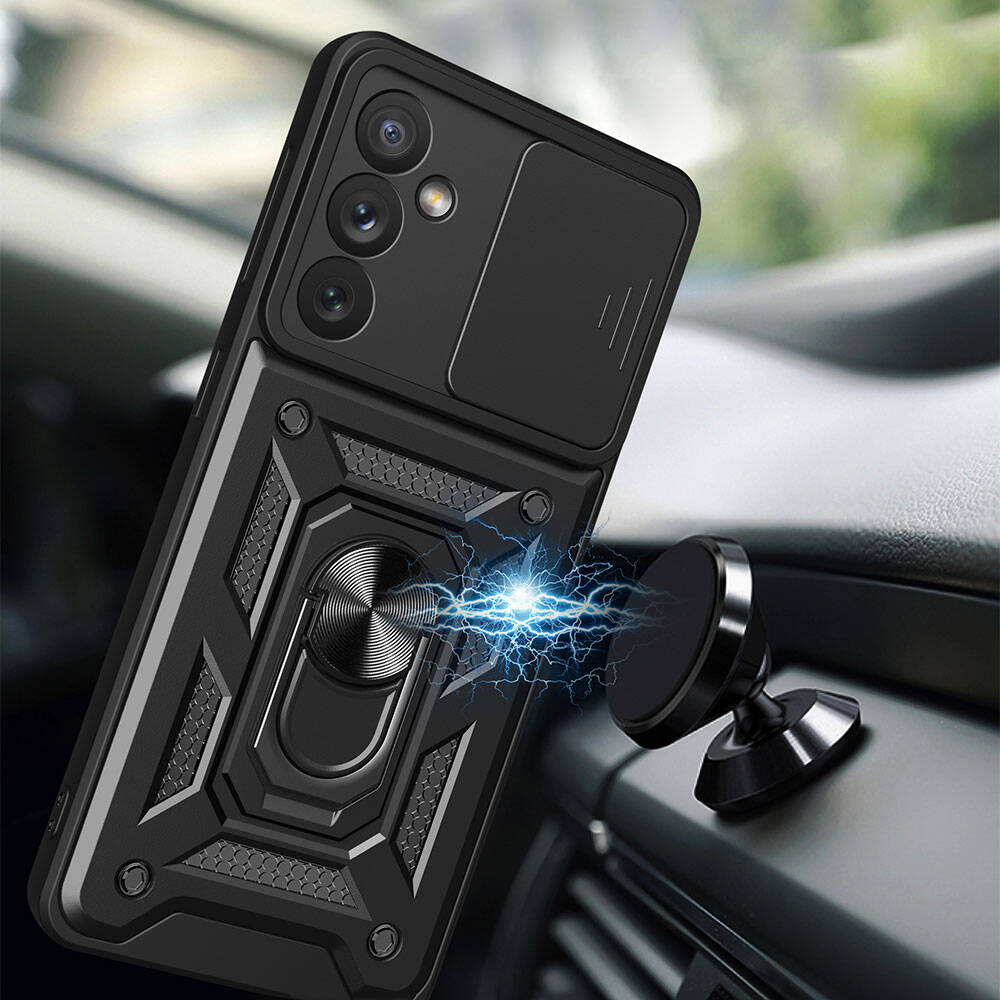 Galaxy A34 Kılıf Magnetik Standlı Kamera Korumalı Zore Sürgülü Vega Kapak Siyah